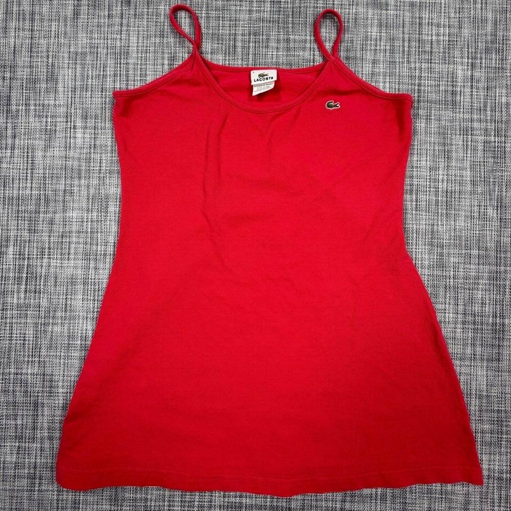 Lacoste Womens Red Pique Spaghetti Strap Cami Tank Top Embroidered Logo Size 6